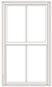 White window with a 2-over-2 grid pattern, featuring two vertical panes in both the upper and lower sashes — a clean, symmetrical design ideal for traditional and colonial-style homes.