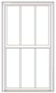 "White window with a 3-over-3 grid pattern, featuring three vertical panes in both the upper and lower sashes — a balanced, symmetrical design ideal for traditional and colonial-style homes.