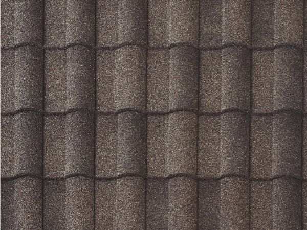timberwood Vault Tile stone-coated metal roofing with earthy gray-brown curved tiles