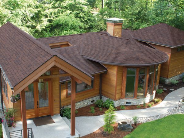 House with Malarkey Antique Brown asphalt shingle roof showcasing rustic brown durability