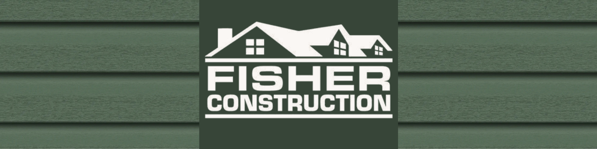 Fisher Construction logo displayed on green vinyl siding background, representing expert siding, roofing, and window services.